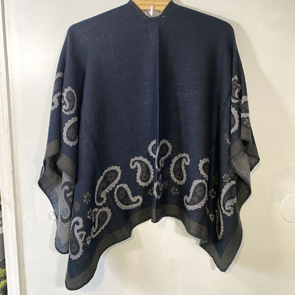 Urban Coco Women Knitted Open Poncho Cape Blanket Ladies Navy Warm Wrap Shawl - Picture 2 of 6